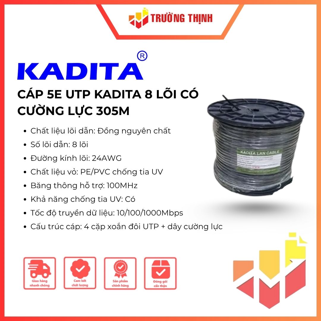 Cáp 5E UTP Kadita 8 lõi có cường lực 305m
