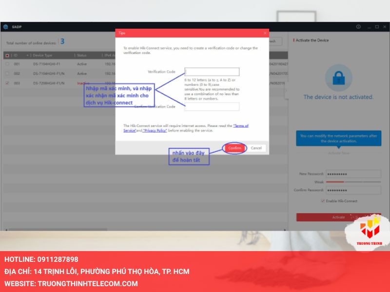 Chọn thiết bị cần cài đặt và đặt mật khẩu mới cho thiết bị