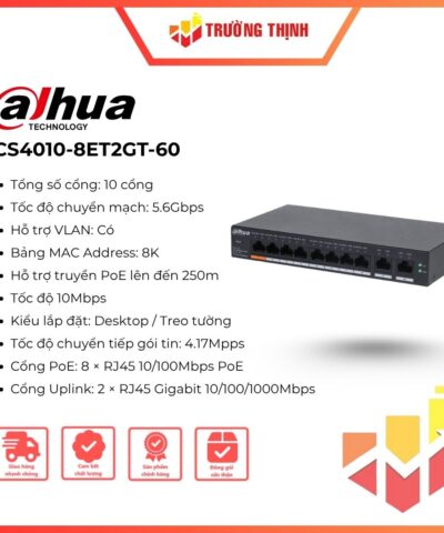 Switch PoE Dahua DH-CS4010-8ET2GT-60 8Port-10/100M
