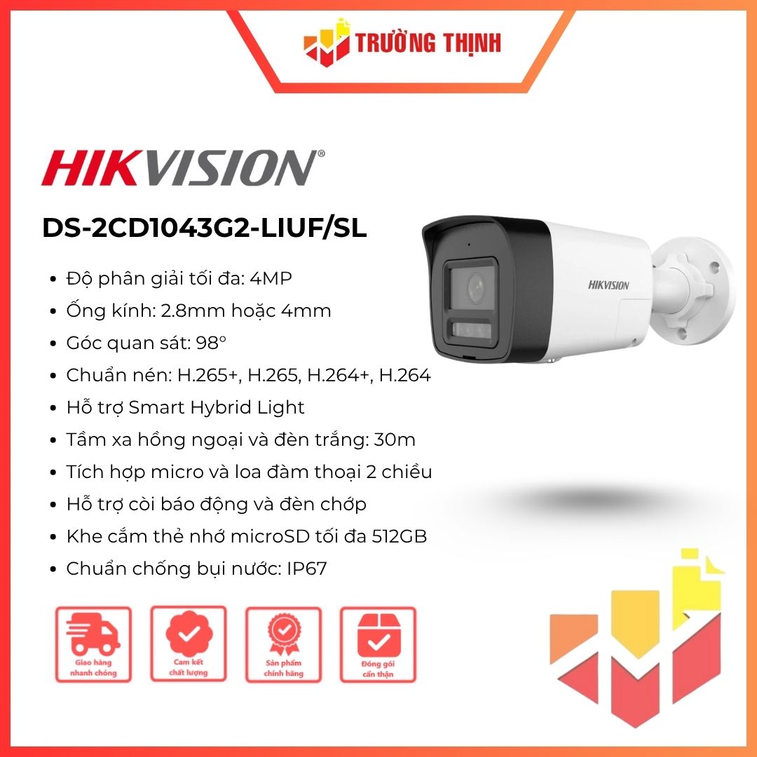 Camera IP thân trụ Hikvision DS-2CD1043G2-LIUF/SL đàm thoại 2 chiều