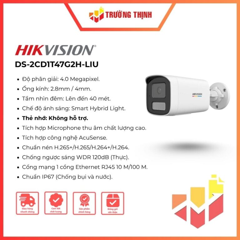 Camera IP Hikvision DS-2CD1T47G2H-LIU thân trụ 4MP