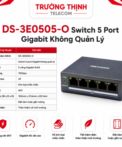 Switch Hikvision DS-3E0505-O 5 Port Gigabit Ethernet (10/100/1000 Mbps)