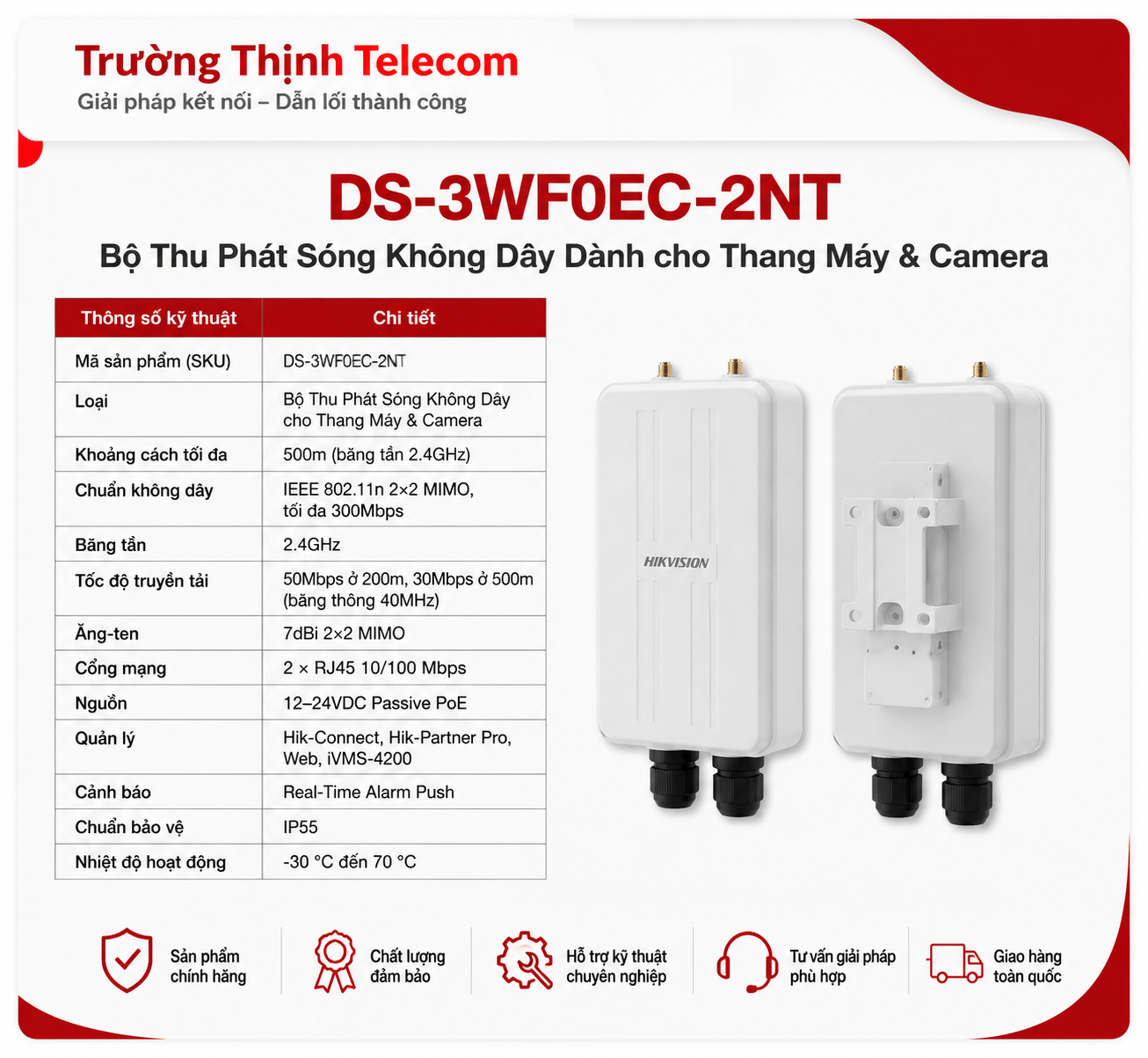 Bộ truyền tải video DS-3WF0EC-2NT không dây cho Thang Máy và Camera
