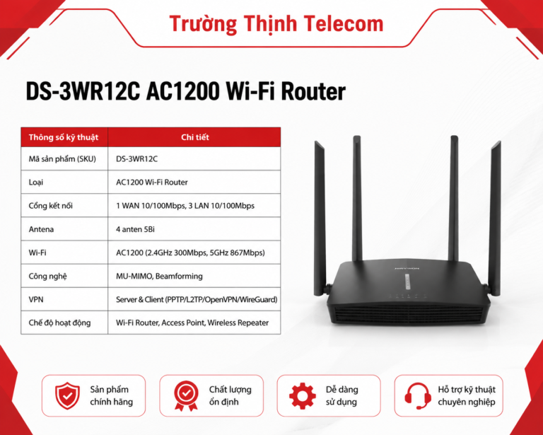 Router wifi AC1200 Hikvision DS-3WR12C Wireless Router Chính Hãng