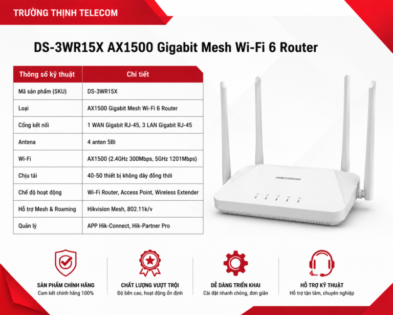 Bộ phát wifi 6 Wireless Router AX1500 Hikvision DS-3WR15X