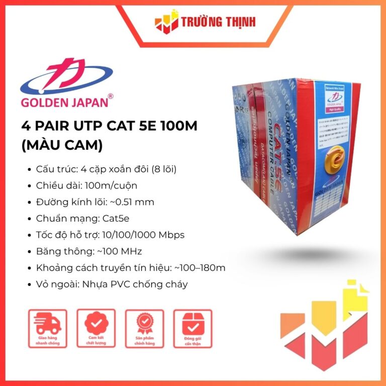 Dây cáp mạng GOLDEN JAPAN 4 PAIR UTP CAT 5E 100M Màu Cam