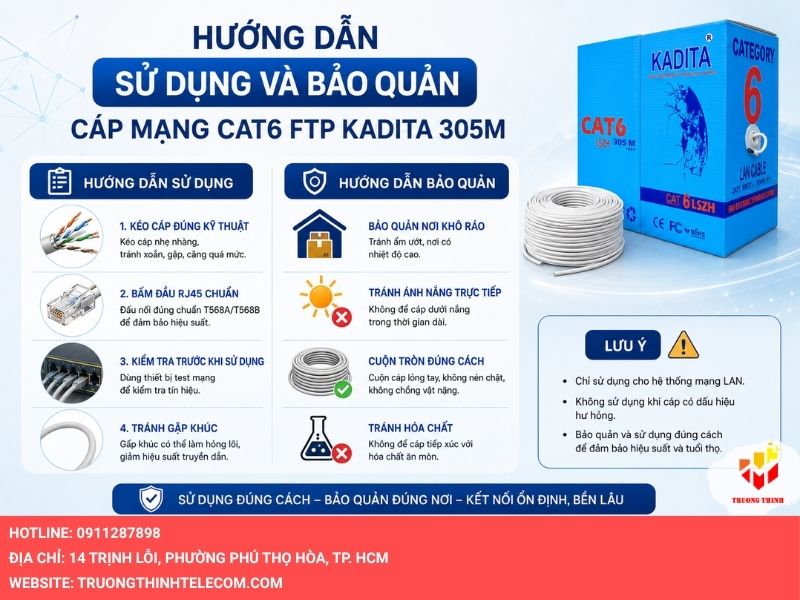 Hướng dẫn sử dụng và bảo quản cáp mạng CAT6 FTP KADITA 305M