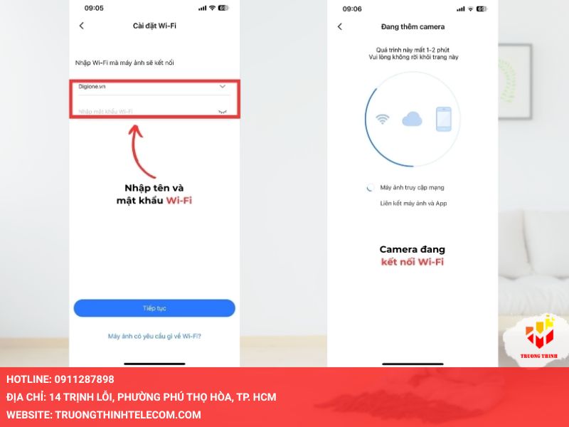 Kết nối wifi ở đây ứng dụng sẽ yêu cầu chọn mạng wifi