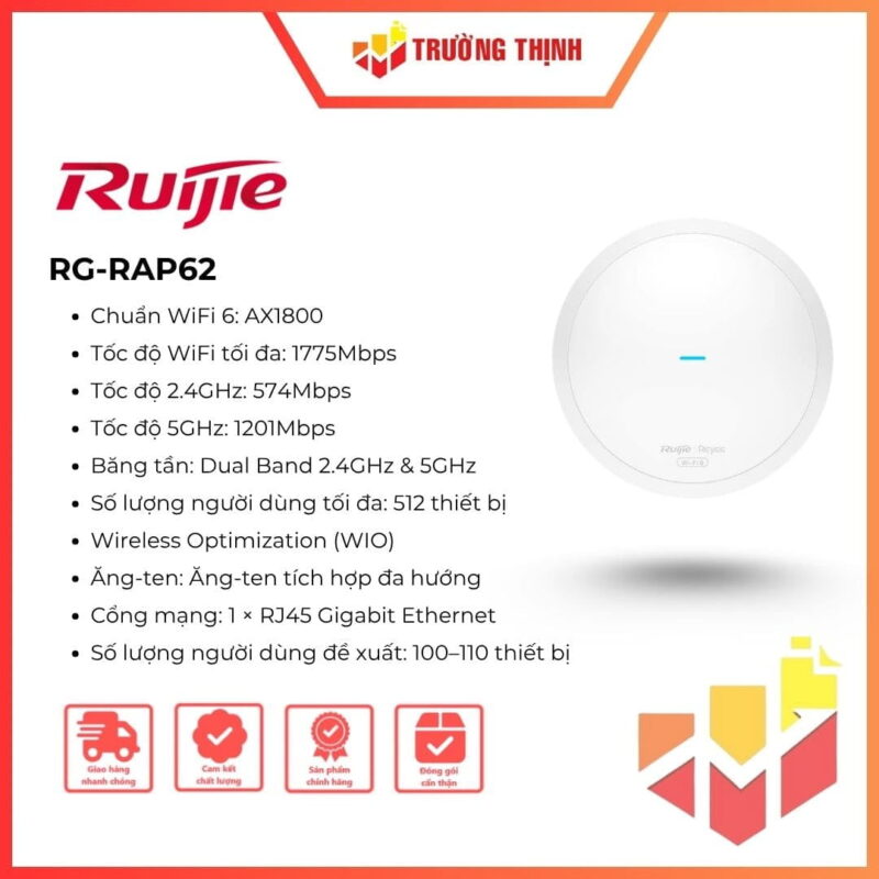 Bộ phát wifi ốp trần hoặc gắn tường Ruijie RG-RAP62