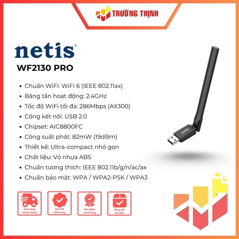 Cạc mạng USB Netis WF2130 Pro AX300 WiFi 6 không dây