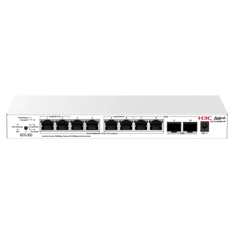 AOLYNK US110-8G2MF-HP – Switch PoE+ Cloud Managed 8 cổng, 2 SFP 2.5G