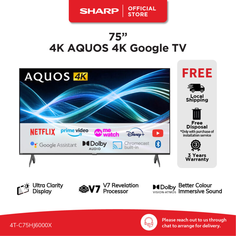 Tivi Sharp 75 inch 4K Google TV 4T-C75HJ6000X Ultra Clarity Display