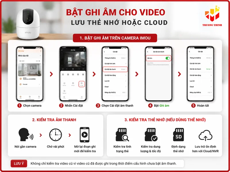Bật ghi âm cho video lưu thẻ nhớ hoặc cloud