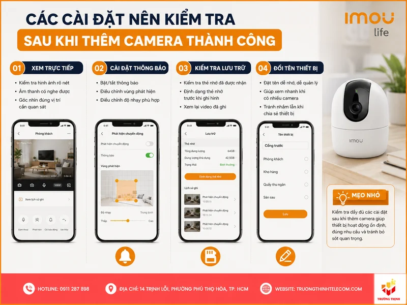 Các cài đặt nên kiểm tra sau khi thêm camera thành công