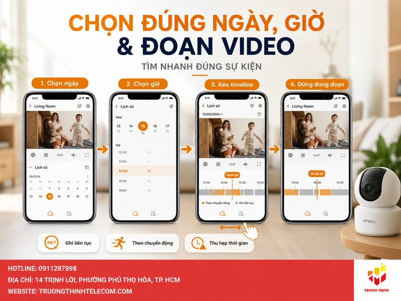 Cách chọn đúng ngày, giờ và đoạn video cần xem lại