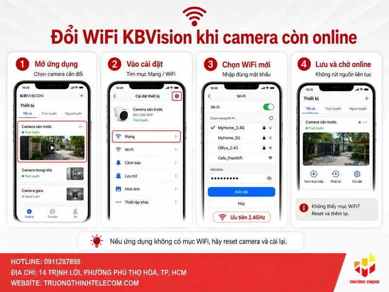 Cách đổi wifi KBVision bằng điện thoại khi còn truy cập được camera
