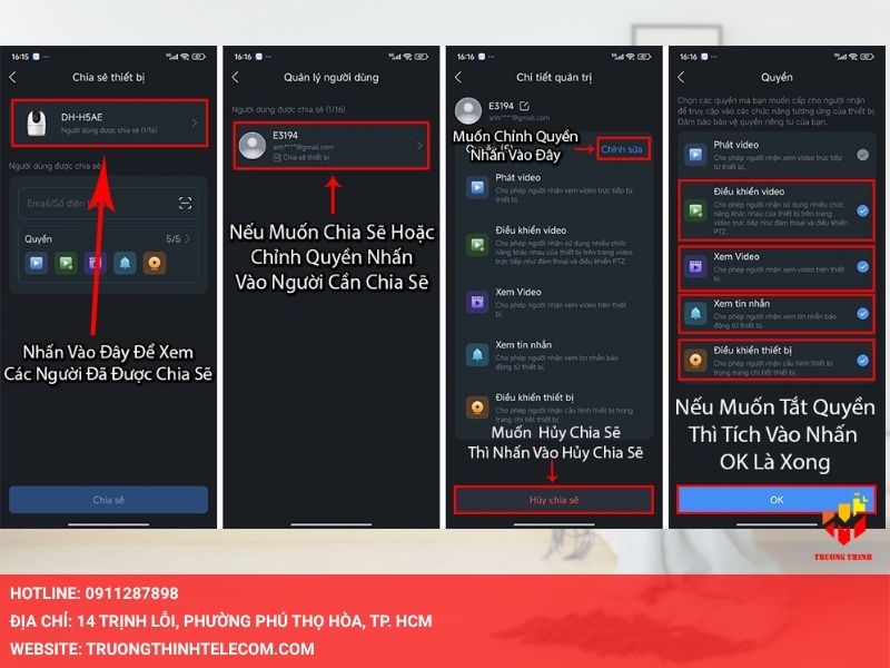 Cách hủy chia sẻ và giới hạn chức năng truy cập KBVision