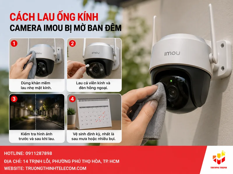Cách lau ống kính khi camera Imou bị mờ ban đêm