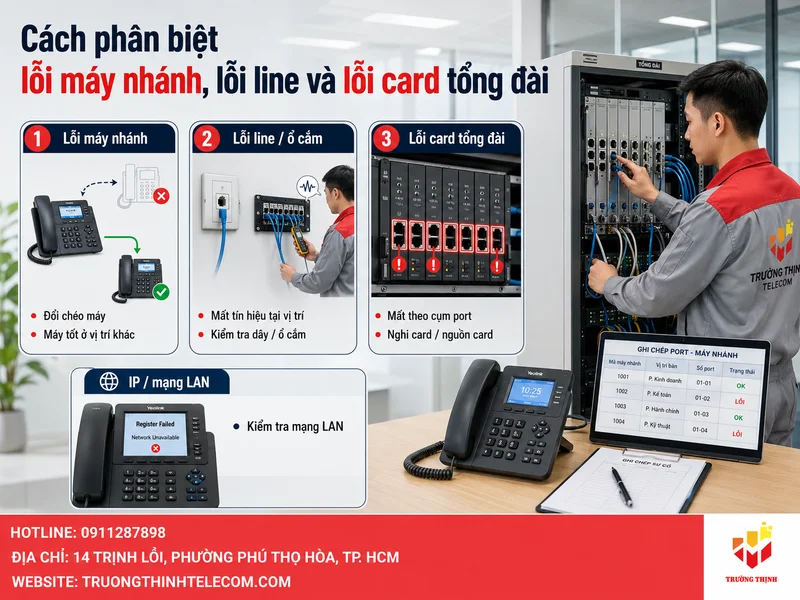 Cách phân biệt lỗi máy nhánh, lỗi line và lỗi card tổng đài