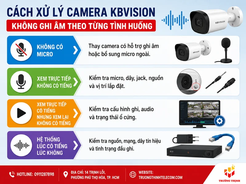Cách xử lý Camera KBVision không ghi âm theo từng tình huống