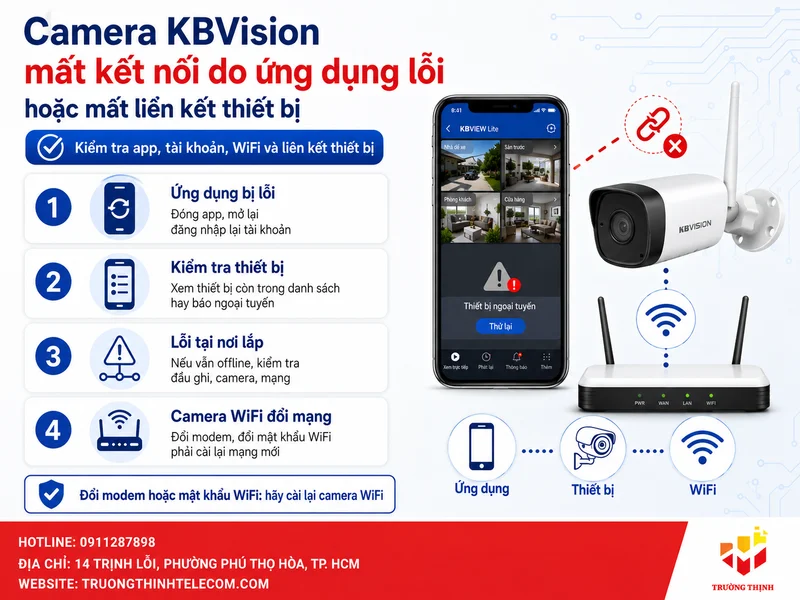Camera KBVision mất kết nối do ứng dụng bị lỗi hoặc thiết bị bị mất liên kết