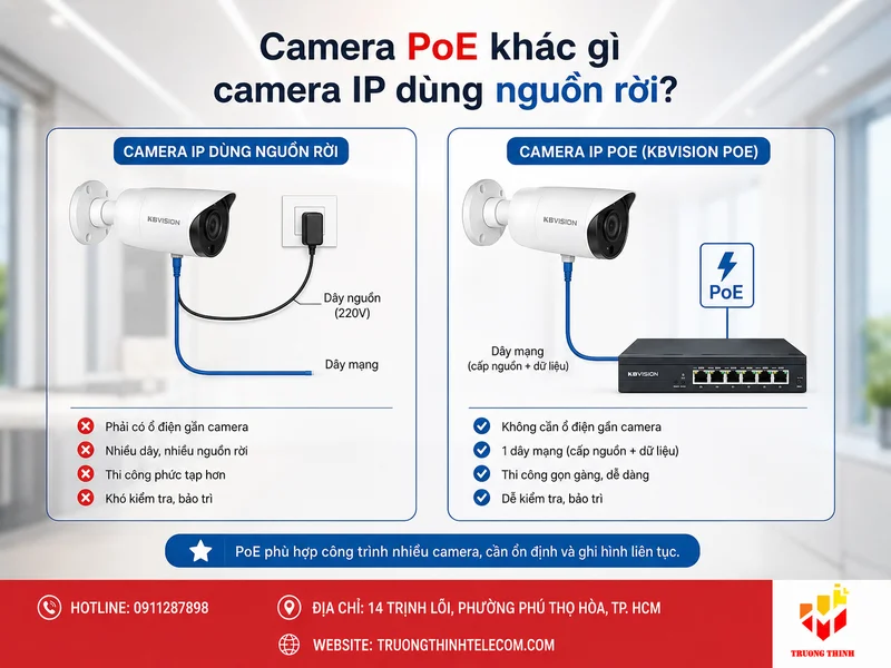Camera PoE khác gì camera IP dùng nguồn rời?