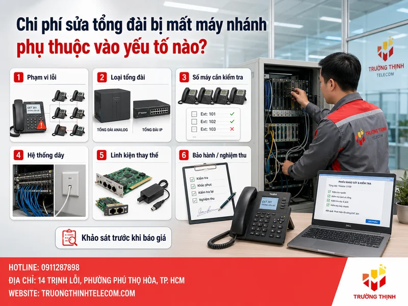 Chi phí sửa tổng đài bị mất máy nhánh phụ thuộc vào yếu tố nào?