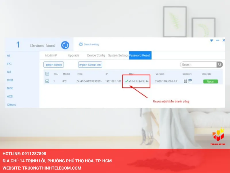 Chờ phần mềm hiện dấu tích xanh là quá trình reset đã thành công