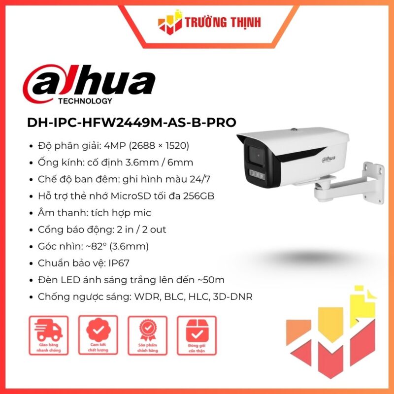 Camera IP Dahua DH-IPC-HFW2449M-AS-B-Pro LED 4MP