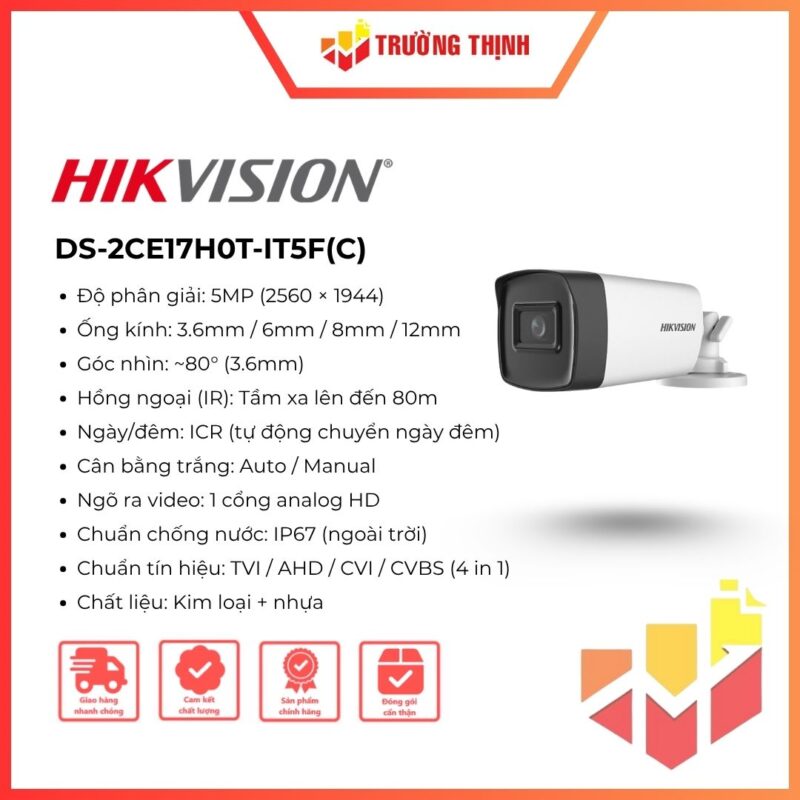 Camera Analog 4 in 1 Hikvision DS-2CE17H0T-IT5F(C) 5MP