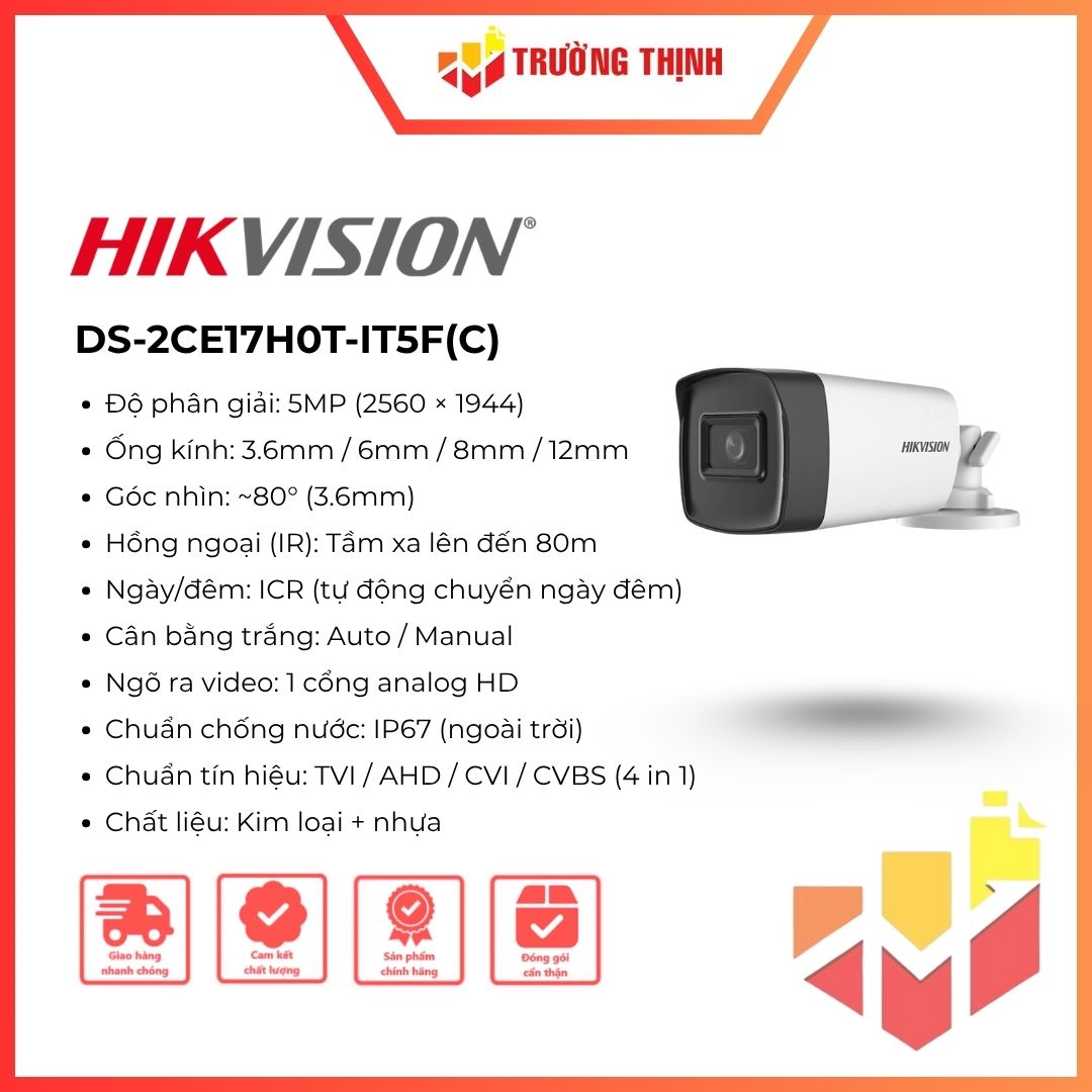 Camera Analog 4 in 1 Hikvision DS-2CE17H0T-IT5F(C) 5MP