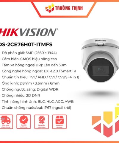 Camera Turbo HDTVI Hikvision DS-2CE76H0T-ITMFS 5MP có mic