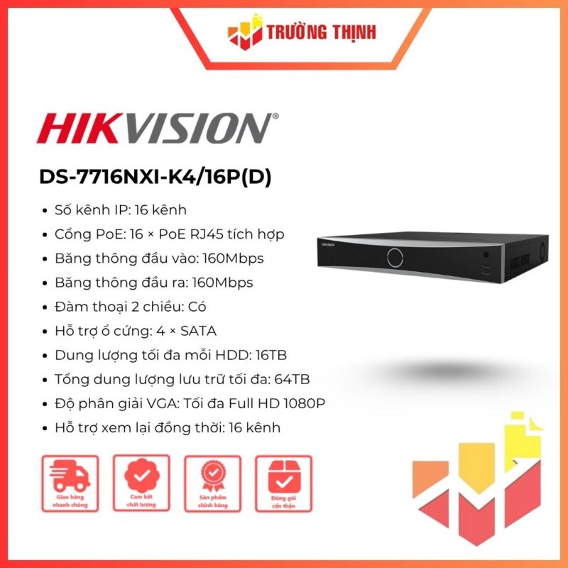Đầu ghi mạng NVR Hikvision DS-7716NXI-K4/16P(D) 16 kênh