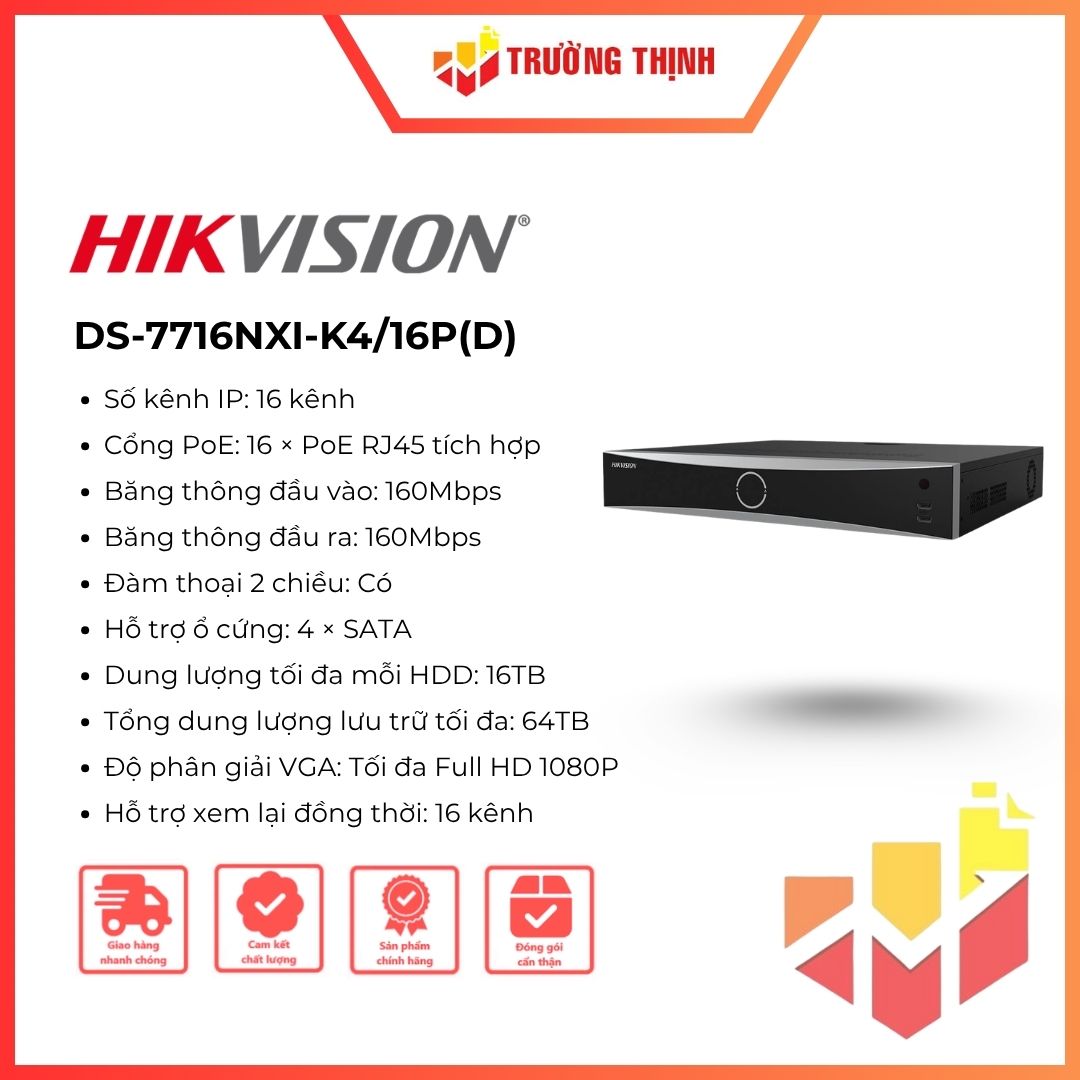Đầu ghi mạng NVR Hikvision DS-7716NXI-K4/16P(D) 16 kênh