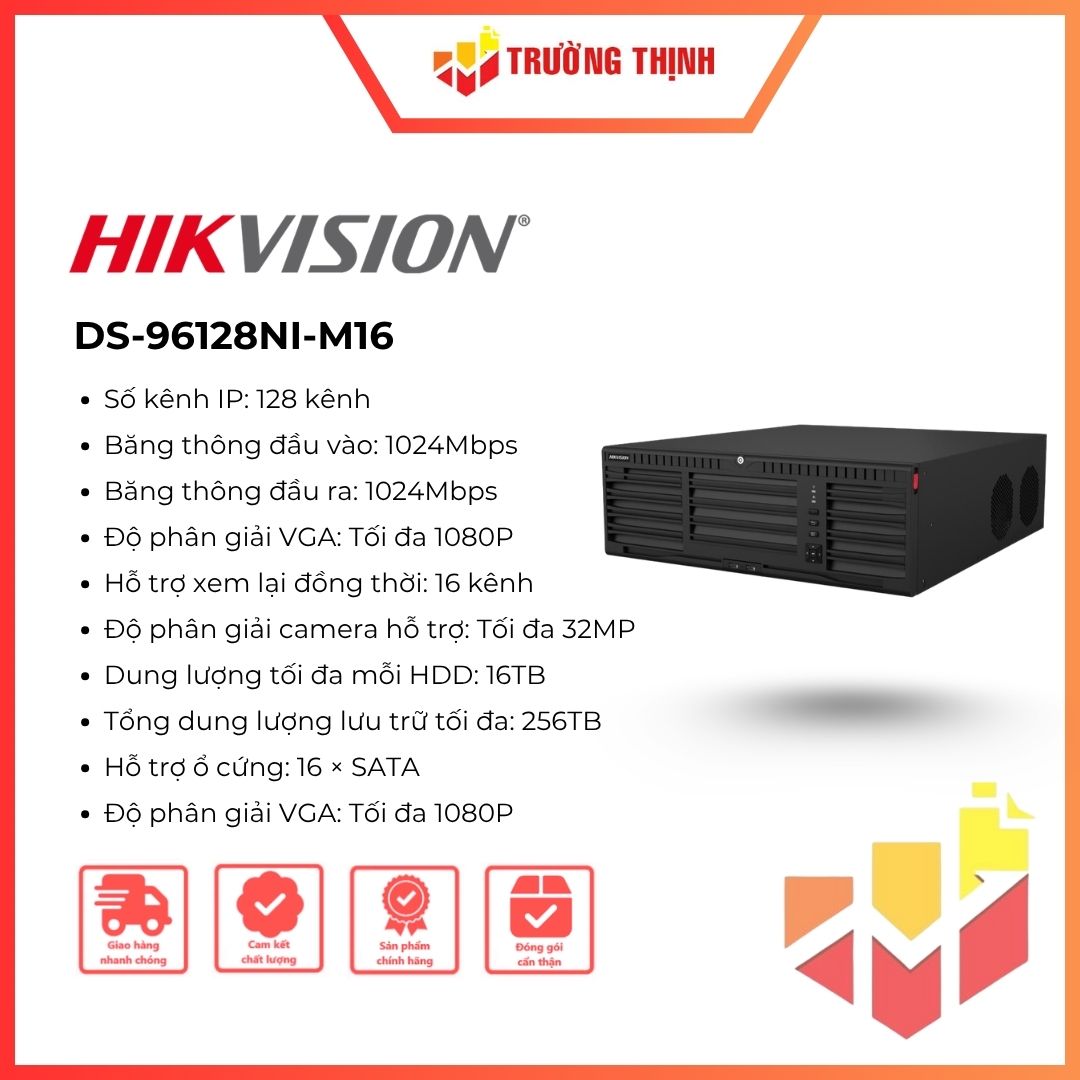 Đầu ghi hình IP NVR 128 kênh 16 ổ cứng Hikvision DS-96128NI-M16