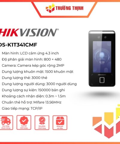 Máy chấm công Hikvision DS-K1T341CMF Face ID, vân tay, thẻ Mifare