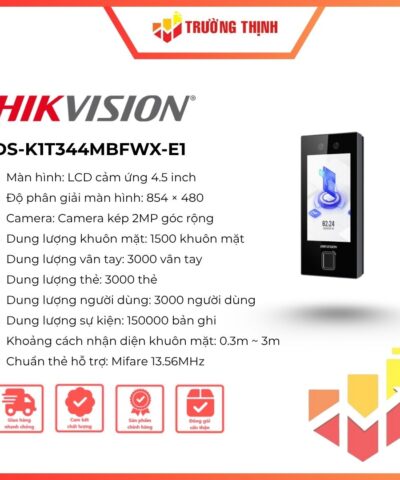 Máy chấm công Hikvision DS-K1T344MBFWX-E1 Face ID, vân tay, Bluetooth, PoE