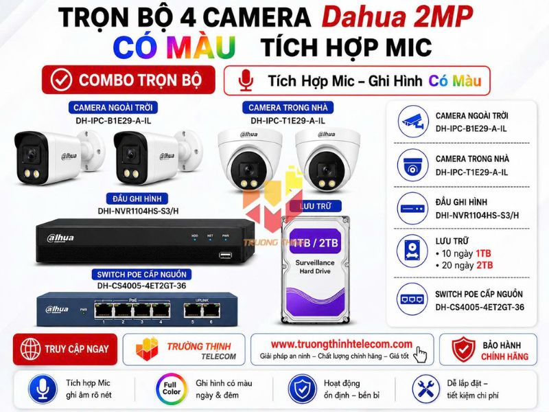 Gói bộ 4 camera 2mp Dahua (TT-DH-E29-A-IL) giải pháp tiết kiệm