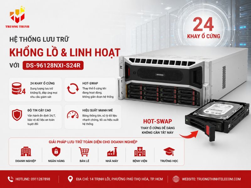 Hệ thống lưu trữ khổng lồ với 24 khay ổ cứng và tính năng Hot-swap trên DS-96128NXI-S24R