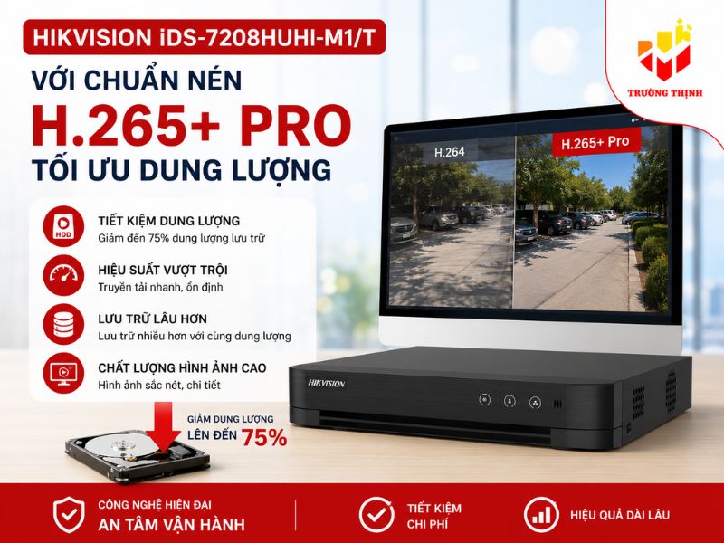 Hikvision iDS-7208HUHI-M1/T với chuẩn nén H.265+ Pro tối ưu dung lượng