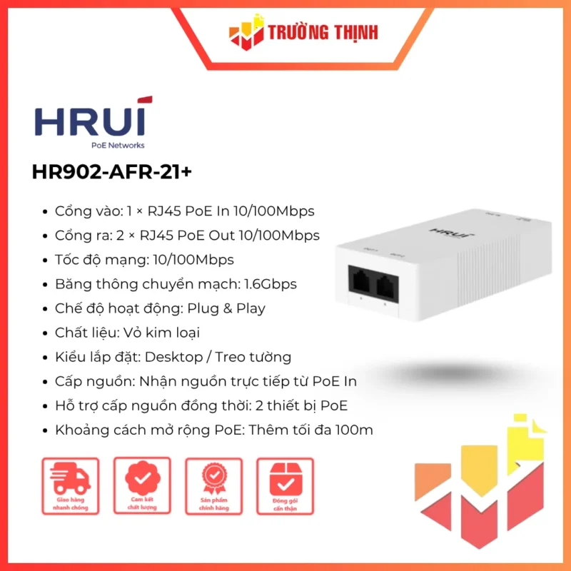 Switch PoE 1 ra 2 vào Hrui HR902-AFR-21+ công suẩ 30W