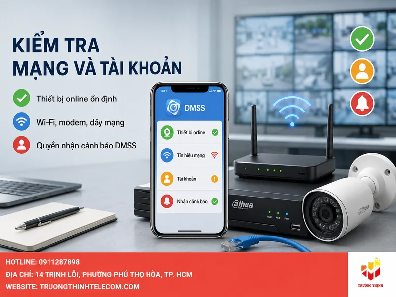 Kết nối mạng và tài khoản có thể làm cảnh báo Dahua bị gián đoạn