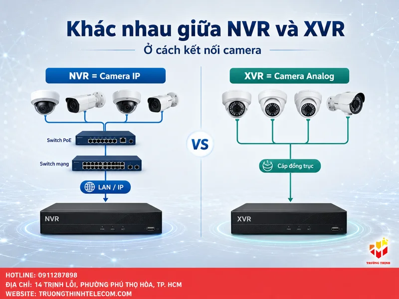Khác nhau giữa NVR và XVR ở cách kết nối camera