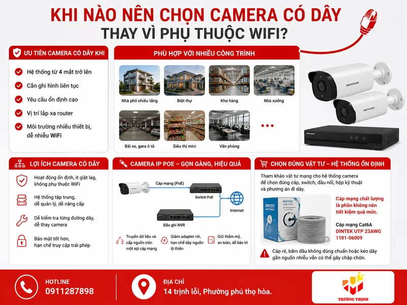 Khi nào nên chọn camera có dây thay vì phụ thuộc WiFi?