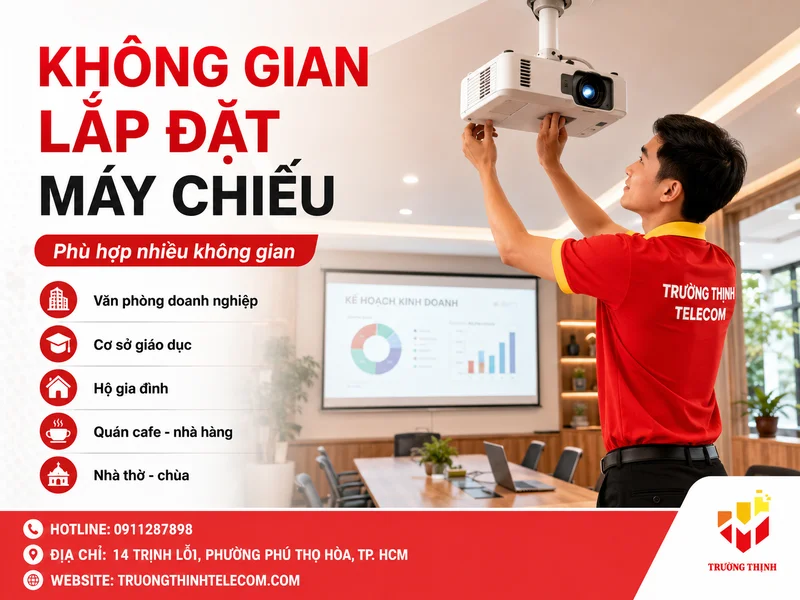 Không gian nhận lắp đặt máy chiếu tại Trường Thịnh Telecom