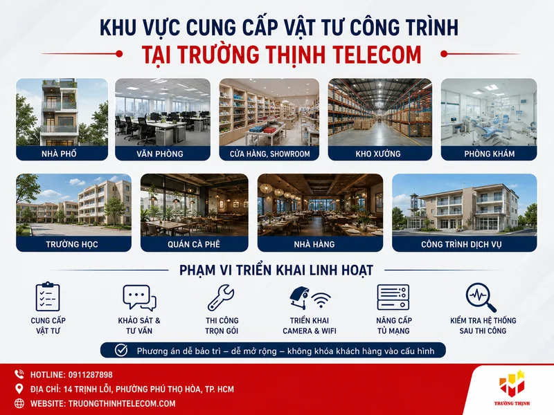 Khu vực cung cấp vật tư công trình tại Trường Thịnh Telecom
