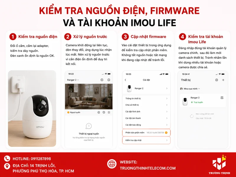 Kiểm tra nguồn điện, firmware và tài khoản Imou Life