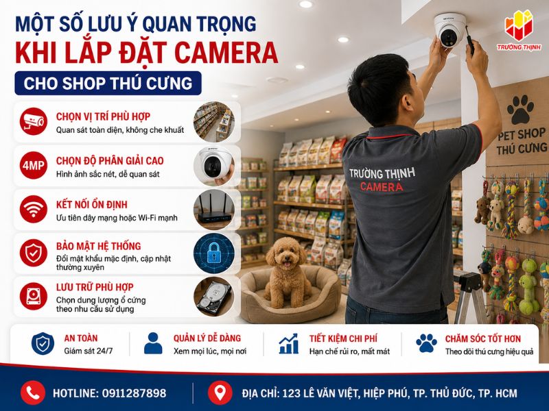 Một số lưu ý quan trọng khi lắp đặt camera cho shop thú cưng