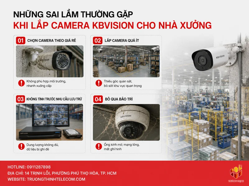 Những sai lầm thường gặp khi lắp camera KBVision cho nhà xưởng