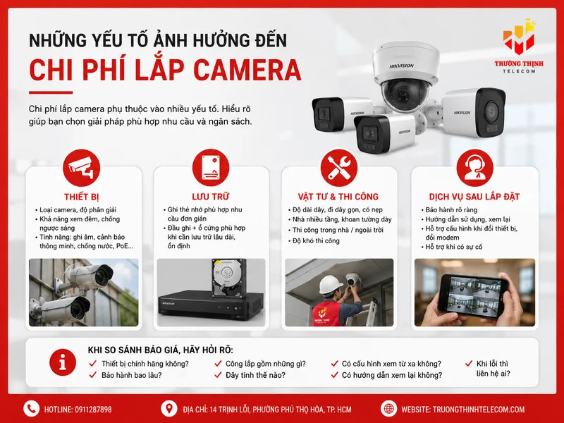 Những yếu tố ảnh hưởng đến chi phí lắp camera